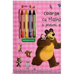 Coloram cu Masha si prietenii ei - Carte de colorat cu 4 creioane cerate - ***